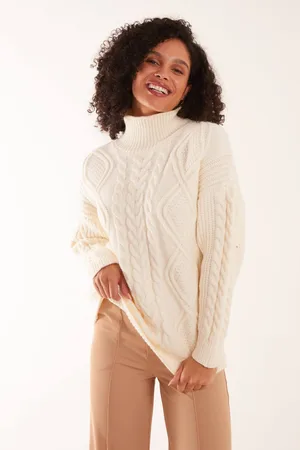 Blue Vanilla Womens Ivory Cable Knit Roll Neck Jumper - - M/L