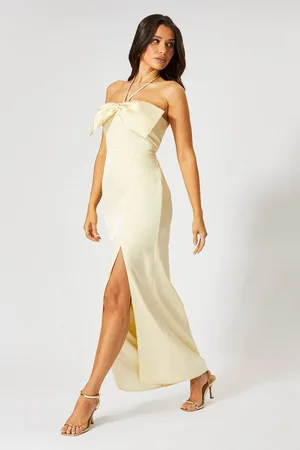 MissPap Womens Satin Halter Neck Bow Maxi Dress - - 6