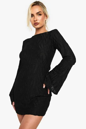 Boohoo Womens Textured Flare Sleeve Slash Neck Mini Dress - - 18