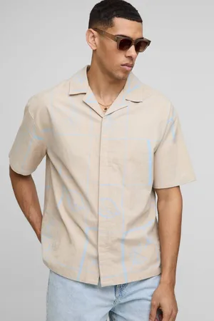 Boohoo Oversized Linen Look Printed Short Sleeve Shirt - - M