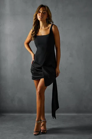 MissPap Womens Square Neck Drape Bow Mini Dress - - 12
