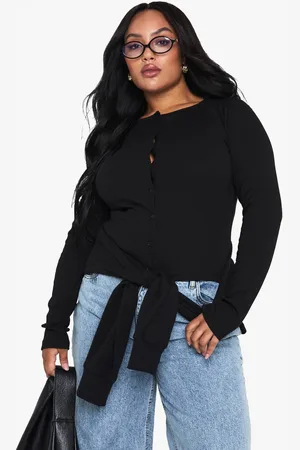 Boohoo Womens Plus Rib Button Through Long Sleeve Top - - 20