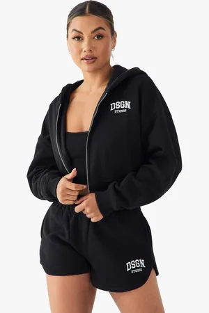 Boohoo Womens DSGN Studio Embroidered Boxy Crop Zip Through Hoodie - - XL
