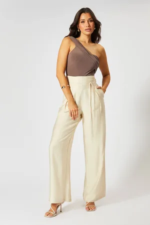 MissPap Womens Linen Look Wide Leg Paper Bag Waist Trousers - - 14