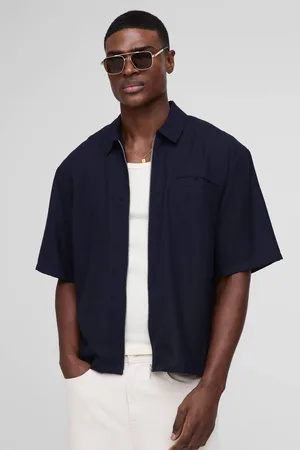 Boohoo Oversized Half Sleeve Linen Blend Shirt - - L
