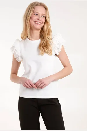 Blue Vanilla Womens Ivory Frill Sleeve Top - - S