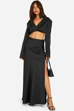Boohoo Womens Satin Slip Extreme Split Maxi Skirt - - 12