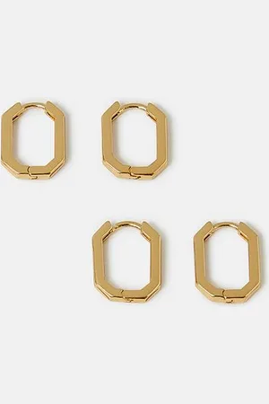 Accessorize Womens 2-Pack 14ct Gold-Plated Rectangular Hoop Earrings - - One Size