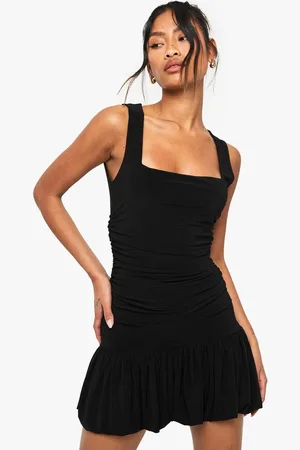 Boohoo Womens Slinky Square Neck Ruched Detail Pleated Mini Dress - - 18