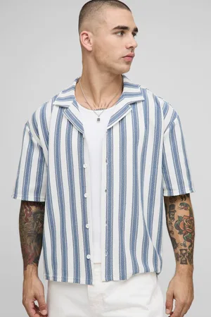 Boohoo Oversized Boxy Popcorn Texture Striped Jersey Shirt - - XL