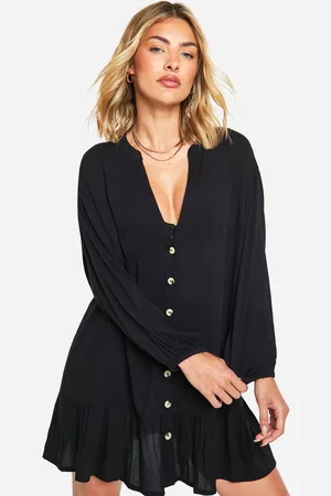 Boohoo Womens Cheesecloth Button Beach Smock Dress - - M