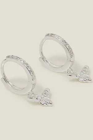 Accessorize Womens Sterling Silver-Plated Bee Drop Huggie Hoop Earrings - - One Size