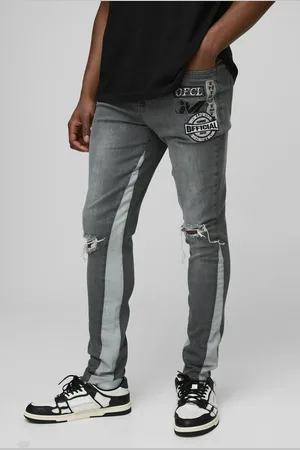 Boohoo Skinny Gusset Moto Applique Badge Ripped Jeans - - 30R