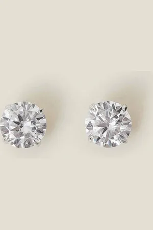 Accessorize Womens Sterling Silver Round Diamante Stud Earrings - - One Size
