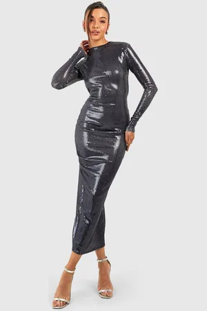 Boohoo Womens Sequin High Neck Midaxi Dress - - 14