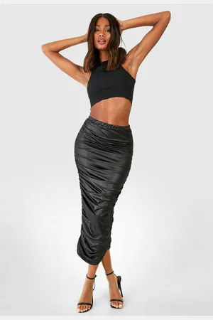 Boohoo Womens Ruched Faux Leather Midaxi Skirt - - 8