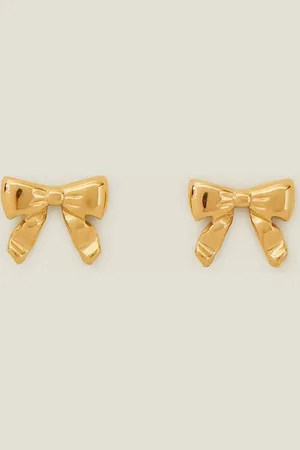 Accessorize Womens 14ct Gold-Plated Stainless Steel Bow Earrings - - One Size