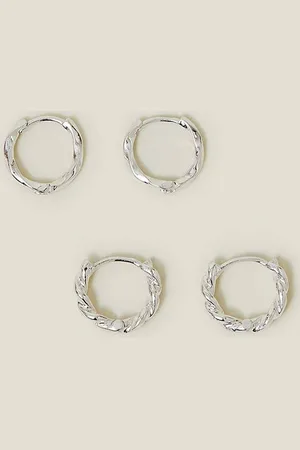 Accessorize Womens 2-Pack Sterling Silver-Plated Twist Huggie Hoop Earrings - - One Size