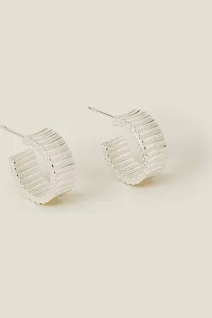 Accessorize Womens Sterling Silver-Plated Chunky Ridge Hoop Earrings - - One Size