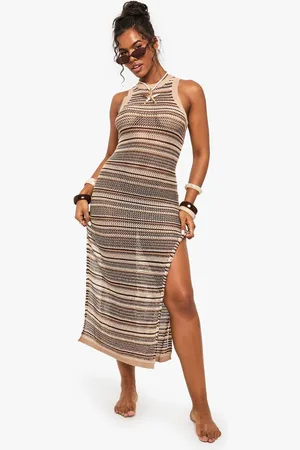 Boohoo Womens Stripe Crochet Beach Maxi Dress - - S