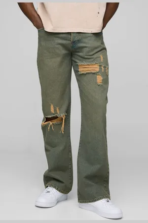 Boohoo Relaxed Flared Ripped Knee Antique Wash Jeans - - 30R