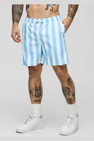 Boohoo 2 Pack Wide Stripe and Plain Mid Length Swim Short - - M