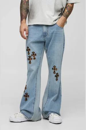 Boohoo Relaxed Flared Leopard Cross Applique Gusset Jeans - - 36R