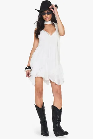 Boohoo Womens Chiffon Lace Trim Ruffle Mini Dress - - 10