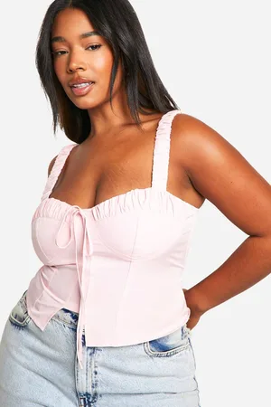 Boohoo Womens Plus Ruched Tie Front Split Hem Corset Top - - 26