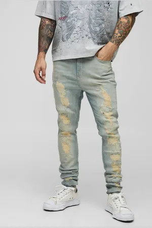 Boohoo Skinny Stretch Washed Stacked Ripped Jeans - - 32R