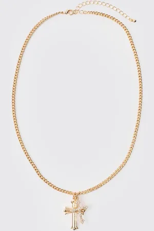 Boohoo Gold Cross Necklace - - One Size