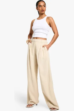 Boohoo Womens Petite Linen Look Straight Leg Trousers - - 8