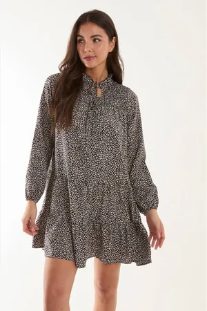 Blue Vanilla Womens Shirred Cheetah Smock Dress - - 10