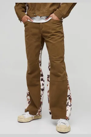 Boohoo Relaxed Flared Cow Faux Fur Gusset Jeans - - 30R