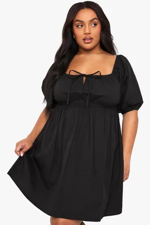 Boohoo Womens Plus Tie Front Pleated Cotton Skater Dress - - 26