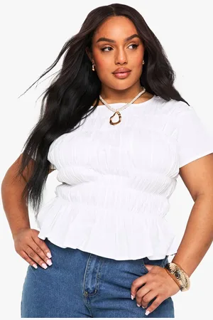 Boohoo Womens PLUS COTTON SHIRRED PUFF SLEEVE BLOUSE - - 18