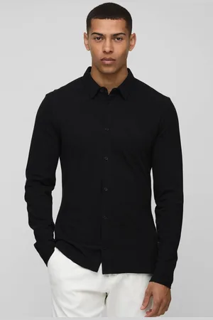 Boohoo Slim Fit Pique Button Down Collar Jersey Shirt - - M