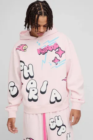 Boohoo Oversized Boxy Doodle Graphic Puff Print Hoodie - - M