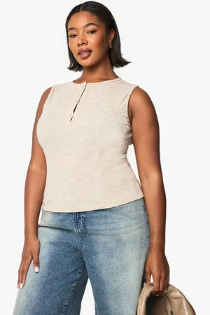 Boohoo Womens Plus Button Front Notch Top - - 22