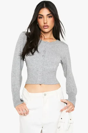 Boohoo Womens Cinched Waist Crew Neck Knitted Cardigan - - XL