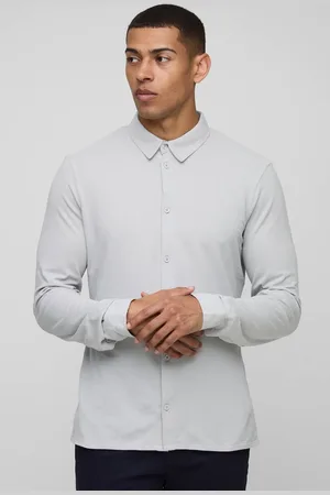 Boohoo Slim Fit Pique Button Down Collar Jersey Shirt - - M