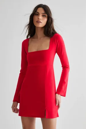 NASTY GAL Womens Square Neckline Long Sleeve Mini Dress - - M