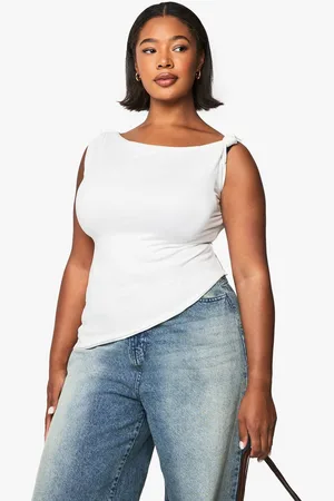 Boohoo Womens Plus Knot Shoulder Asymmetric Top - - 26