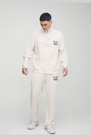 Boohoo Oversized Funnel Neck and Relaxed Jogger Waffle Jacquard Tracksuit - - L