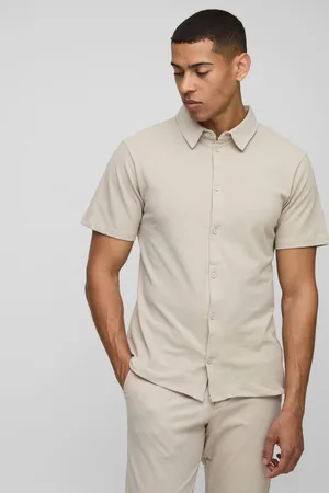 Boohoo Slim Fit Pique Button Down Collar Jersey Shirt - - M