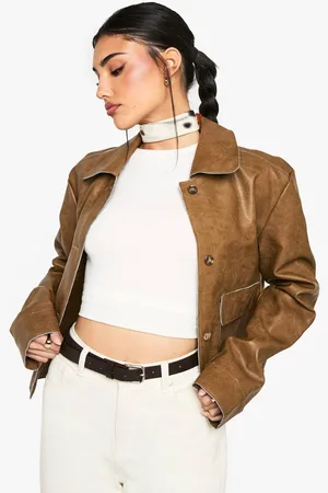 Boohoo Womens Vintage Look Faux Leather Button Detail Jacket - - 16