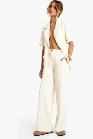 Boohoo Womens Tailored Woven Pleated Straight Leg Trousers - - 14
