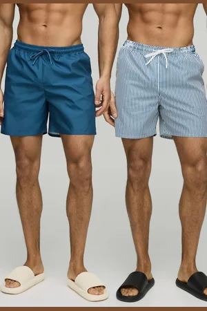Boohoo 2 Pack Small Stripe and Plain Mid Length Swim Short - - XS