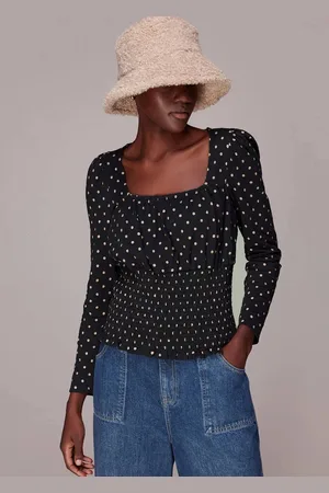 Whistles Womens Spot Square Neck Shirred Top - - XS