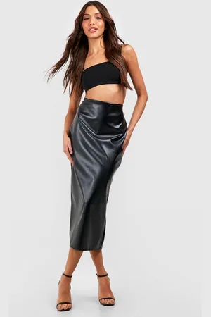 Boohoo Womens Leather Look Split Back Tube Midaxi Skirt - - 8